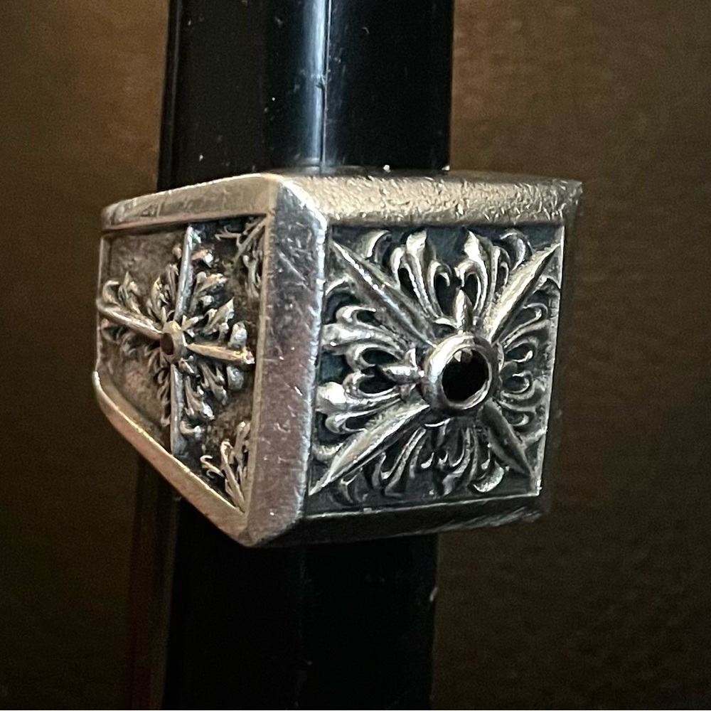 Archangel DISTRESS Sterling Silver Black Diamond Ring ONE of a KIND CUSTOM MADE